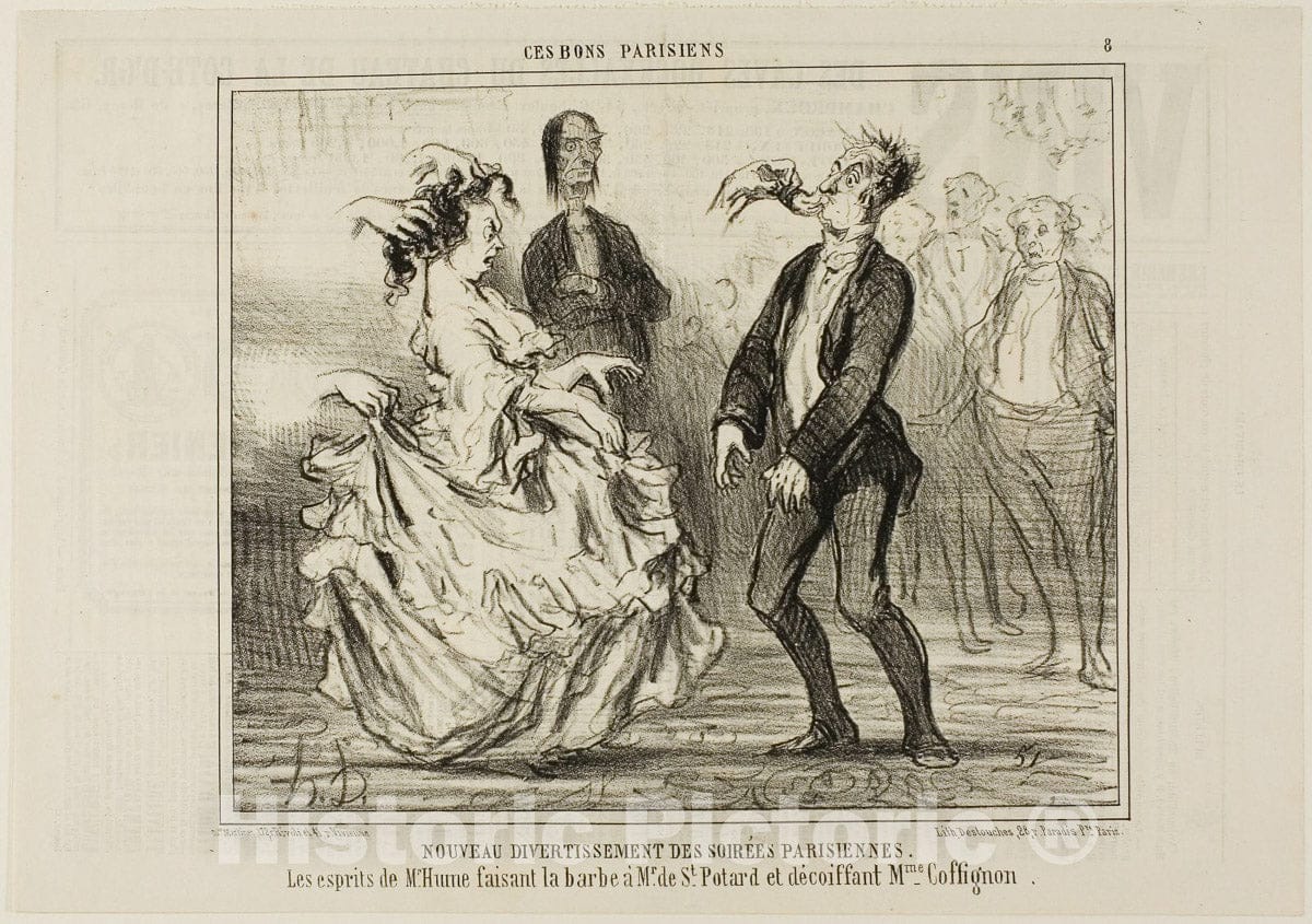 Art Print : New Entertainment at the Parisian Evening Parties. plate eight from Ces Bons Parisiens, Honore Victorin Daumier, c 1eight57, Vintage Wall Decor :