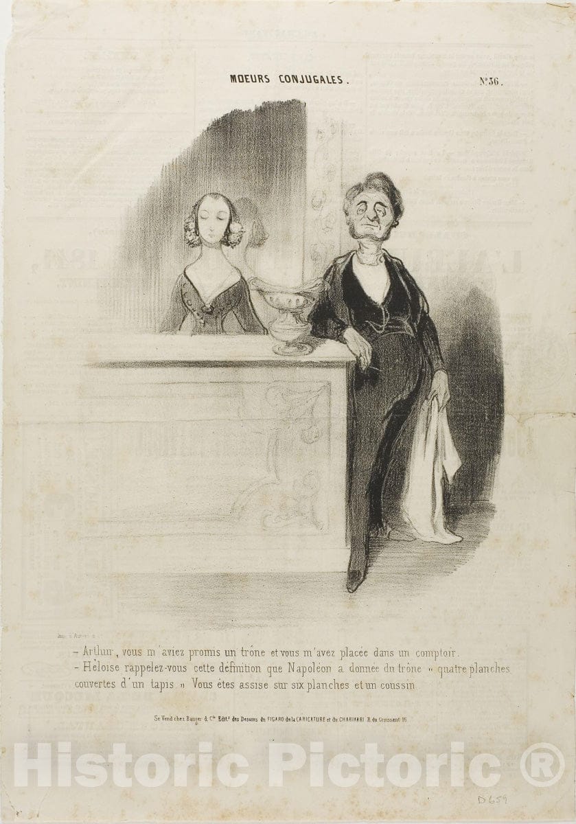 Art Print : Plate thirty-six from Moeurs Conjugales, Honore Victorin Daumier, 1841, Vintage Wall Decor :