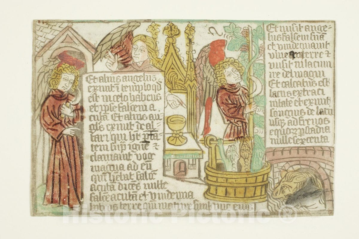 Art Print : The Vintage of the Grapes of the Vine, from the Blockbook Apocalypse, Unknown Artist, c.1468, Vintage Wall Decor :