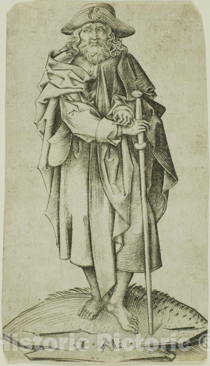Art Print : St. James Major, from Christ and the Apostles, Israhel Van Meckenem, c.1484, Vintage Wall Decor :