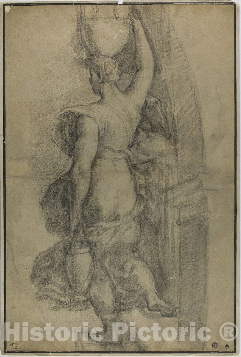 Art Print : Woman Carrying Water Jar, Raphael, c 1600, Vintage Wall Decor :