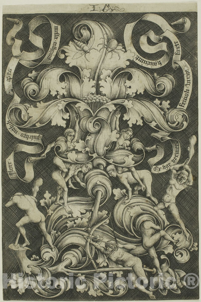 Art Print : Ornament With Flower and Eight Wild Folk, Israhel Van Meckenem, c.1484, Vintage Wall Decor :