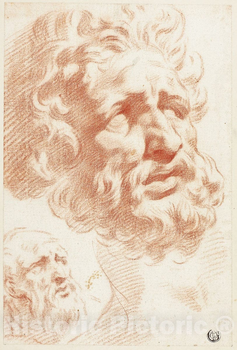 Art Print : Two Bearded Heads, Pietro Dandini, c.1689, Vintage Wall Decor :
