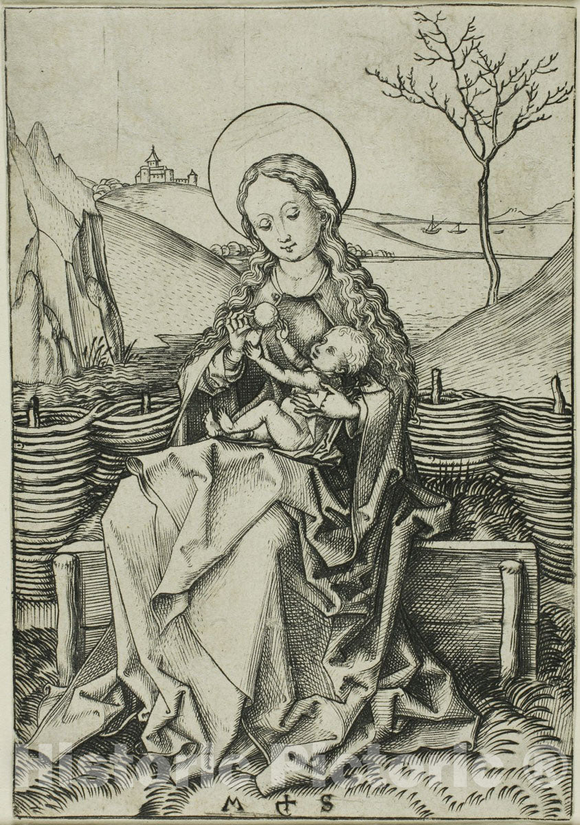 Art Print : The Madonna and Child on a Grassy Bench, Martin Schongauer, c.1471, Vintage Wall Decor :