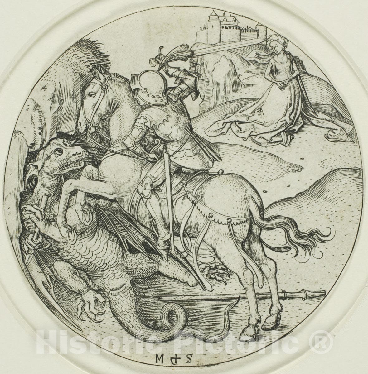 Art Print : Saint George, Martin Schongauer, c.1471, Vintage Wall Decor :