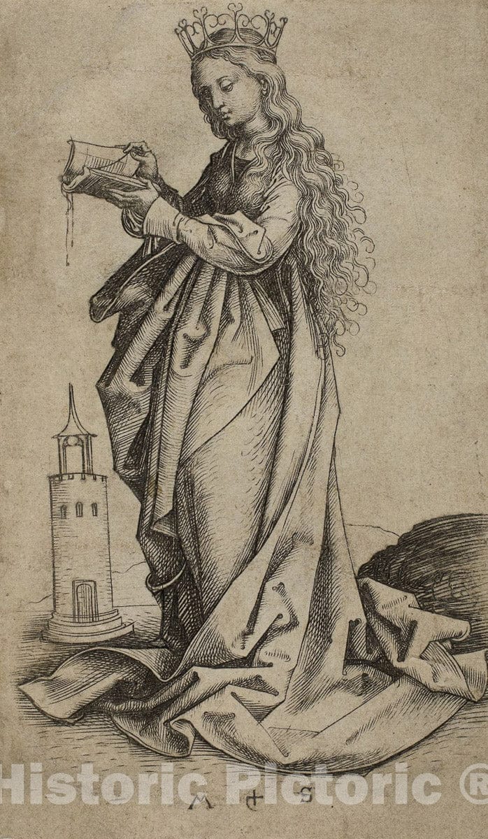 Art Print : St. Barbara, Martin Schongauer, c.1471, Vintage Wall Decor :