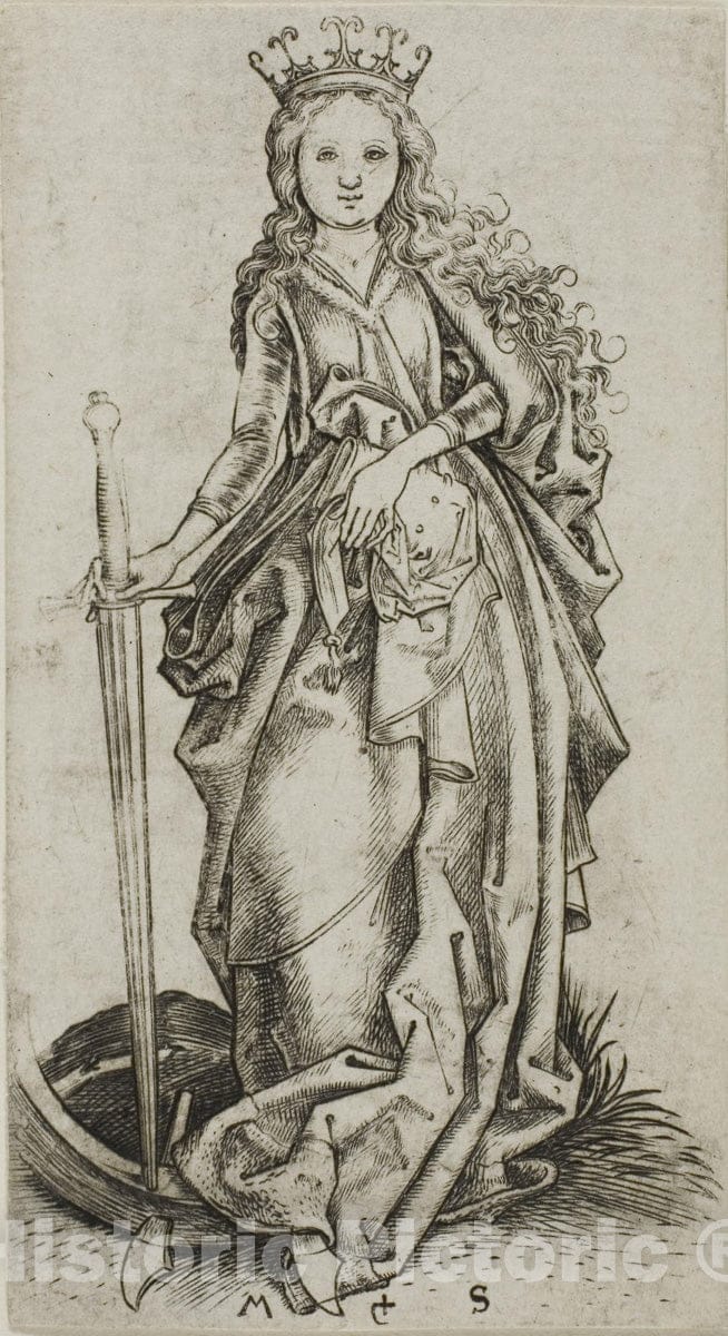 Art Print : The Small Saint Catherine, Martin Schongauer, c.1471, Vintage Wall Decor :