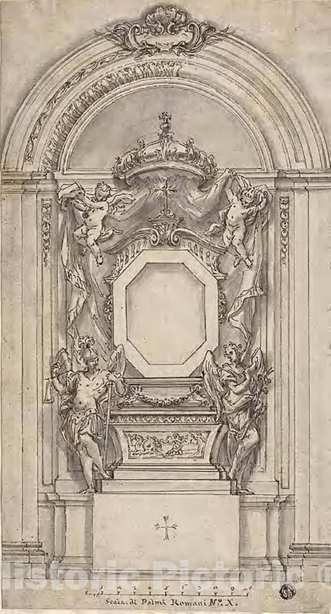 Art Print : Design for a Tomb, School of Francesco Solimena, c.1714, Vintage Wall Decor :