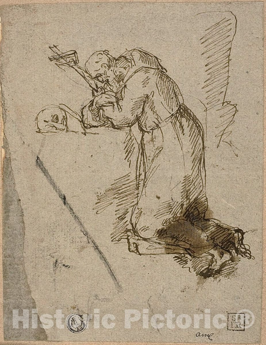 Art Print : St. Francis of Assisi in Prayer, Unknown artist, c 1600, Vintage Wall Decor :
