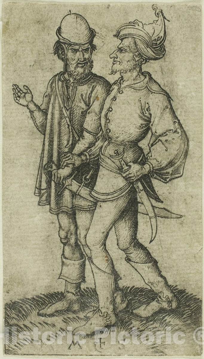 Art Print : Two Moors in Conversation, Martin Schongauer, c.1471, Vintage Wall Decor :