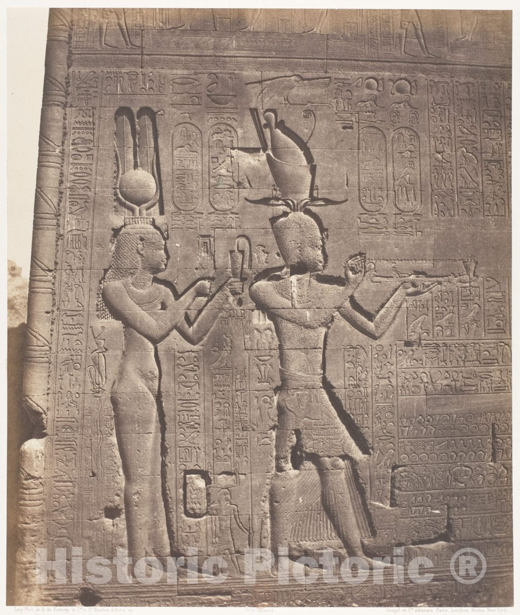 Photo Print : Félix Teynard - Dendérah (Tentyris), Temple d'Athôr - Face Postérieure - Cléopatre et Cæsarion : Vintage Wall Art