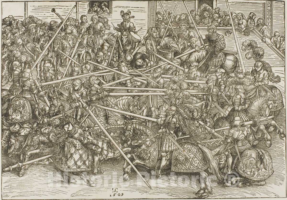 Art Print : The Third Tournament, with Knights Breaking Lances, Lucas Cranach, the elder, 1509, Vintage Wall Decor :