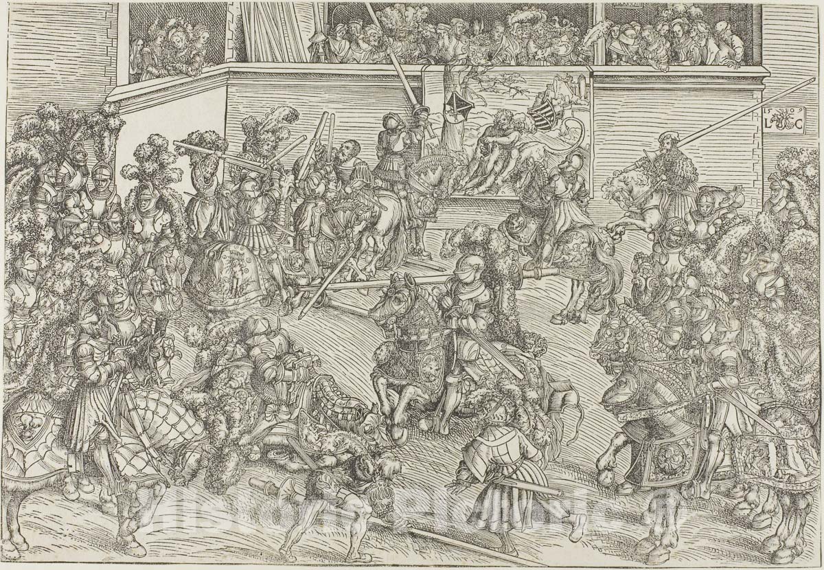 Art Print : The Second Tournament with a Tapestry Showing Samson and the Lion, Lucas Cranach, the elder, c.1511, Vintage Wall Decor :