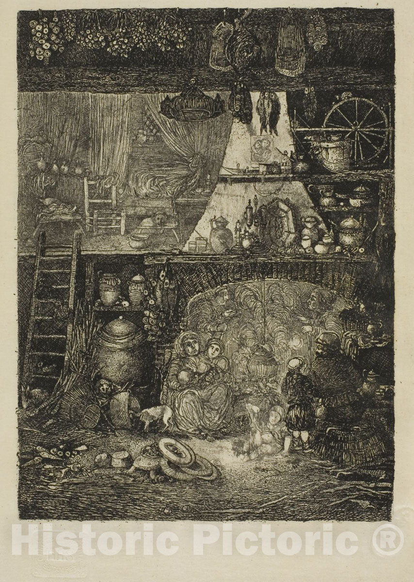 Art Print : Interior, Peasant House in Haute-Garonne, Rodolphe Bresdin, c 1858, Vintage Wall Decor :