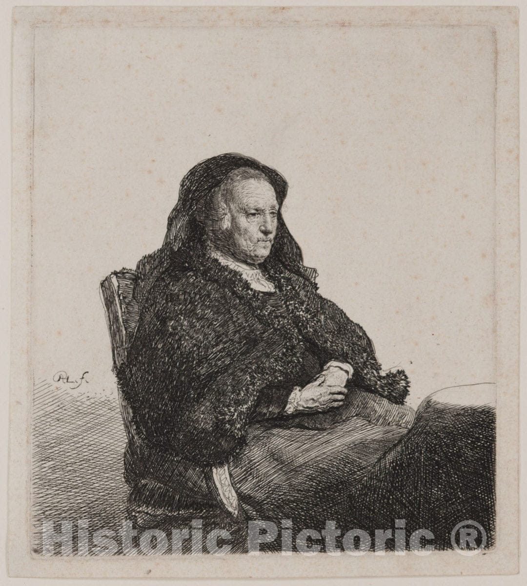 Art Print : The Artists Mother Seated at a Table, Looking Right: Three Quarter Length, Rembrandt Harmenszoon Van Rijn, c.1631, Vintage Wall Decor :