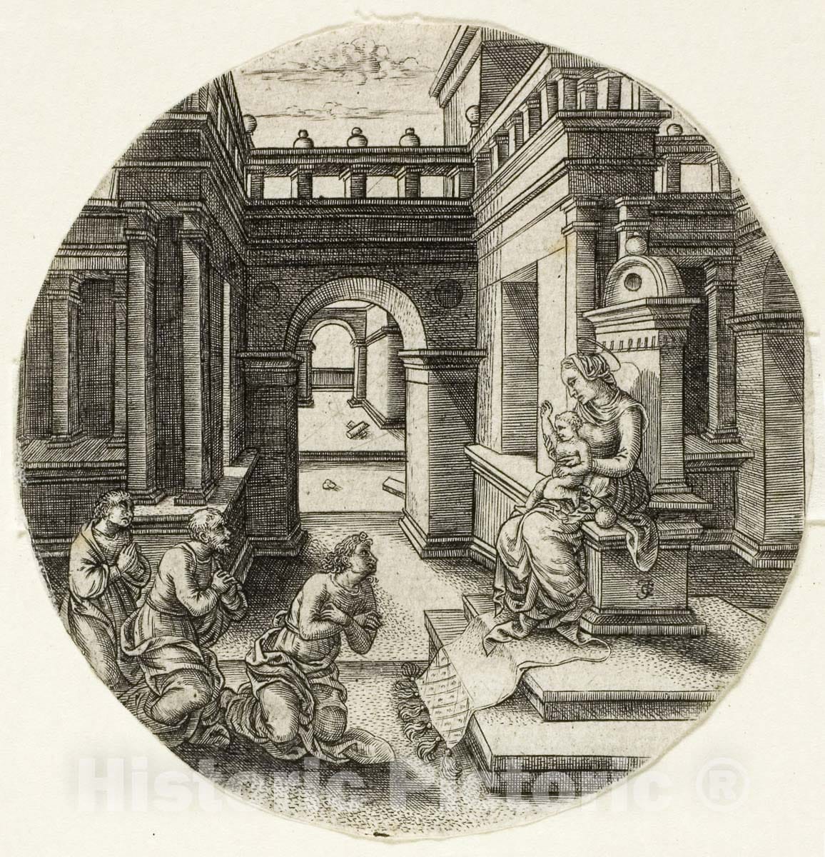 Art Print : The Virgin Seated on an Altar, Jean de Gourmont, c 1530, Vintage Wall Decor :
