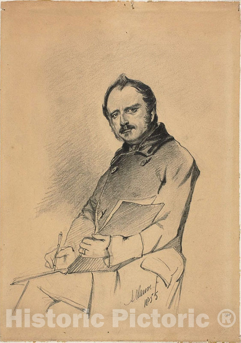 Art Print : Portrait of a Man Writing, Anton Mauve, c 1855, Vintage Wall Decor :