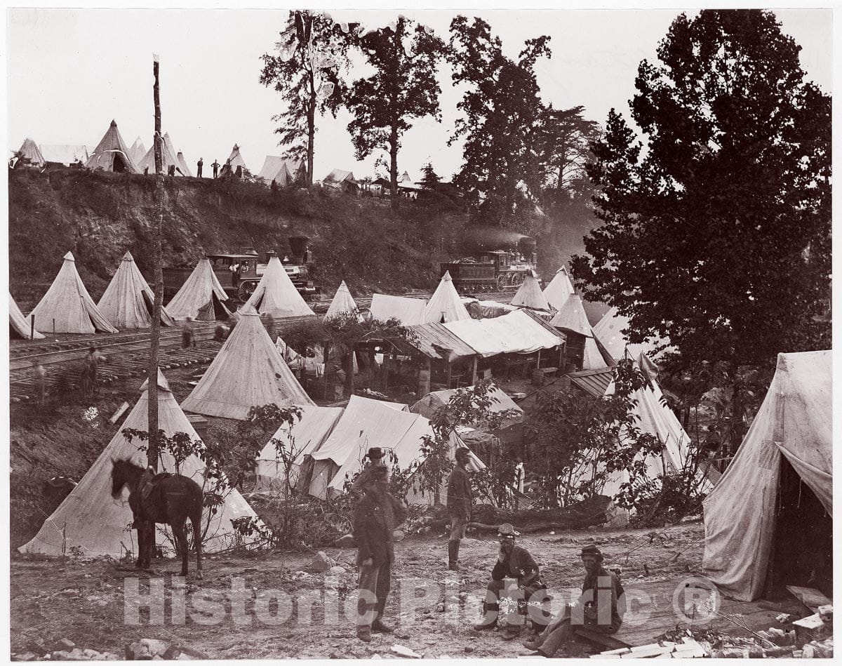 Photo Print : Andrew Joseph Russell - Military Railroad Camp, City Point, Virginia : Vintage Wall Art