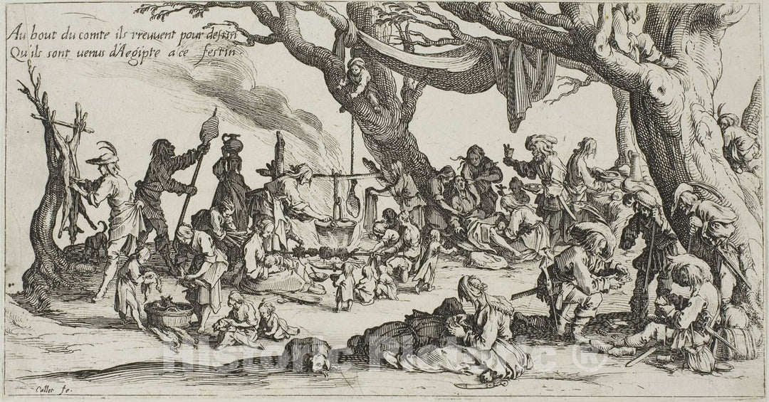 Art Print : Camping Place of the Gypsies: The Preparation of the Feast, Jacques Callot, c.1624, Vintage Wall Decor :