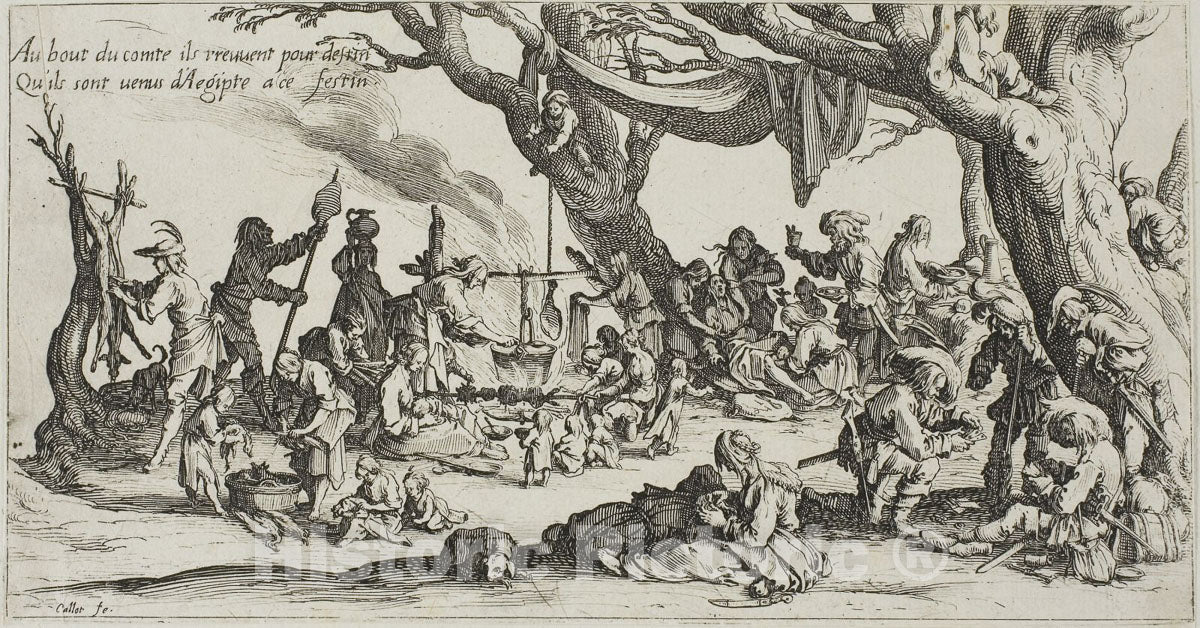 Art Print : Camping Place of the Gypsies: The Preparation of the Feast, Jacques Callot, c.1624, Vintage Wall Decor :