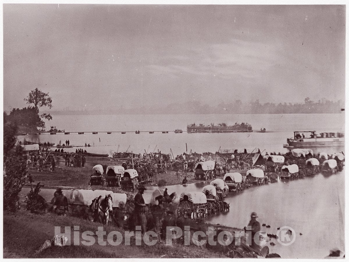 Photo Print : Andrew Joseph Russell - Wagon Train at Port Royal, Rappahannock River : Vintage Wall Art