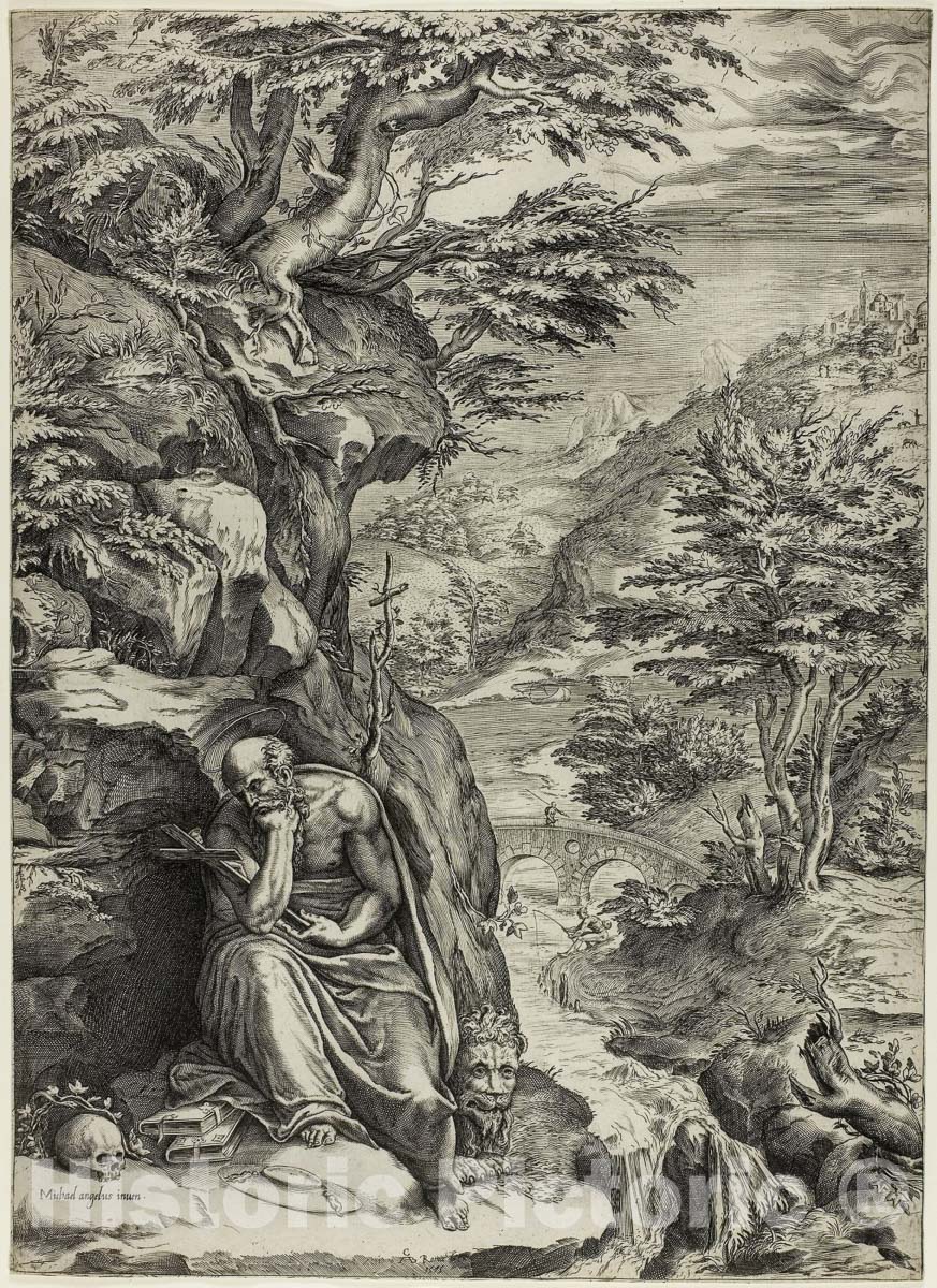 Art Print : Saint Jerome in the Desert, Cherubino Alberti, c 1570, Vintage Wall Decor :