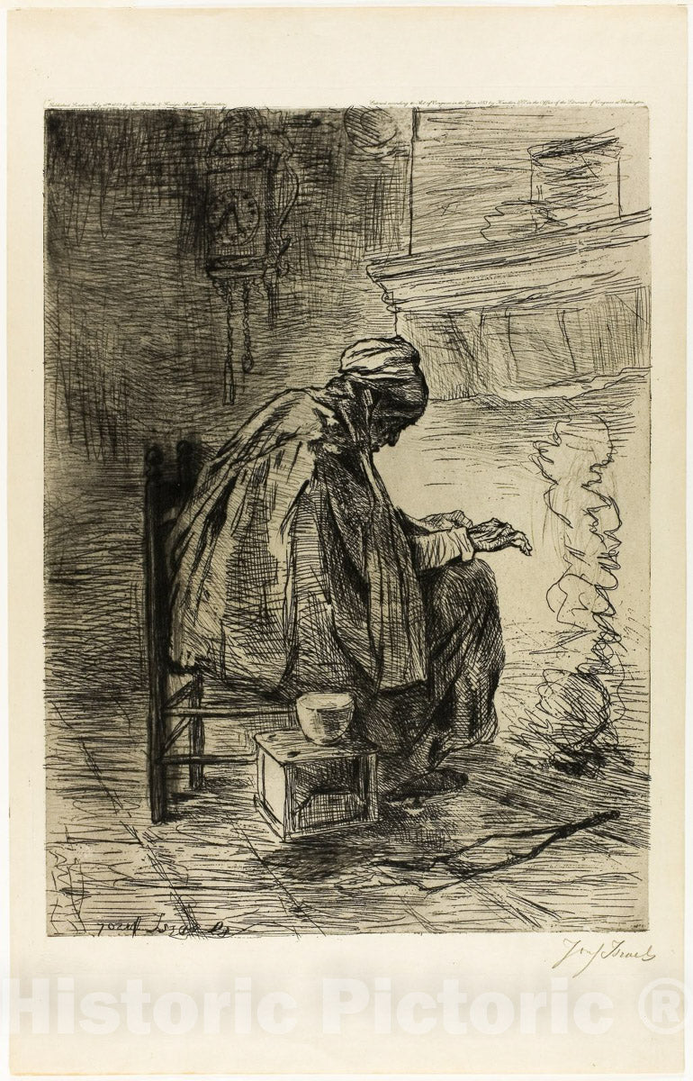 Art Print : Old Woman Warming her Hands, Jozef IsraÃ«ls, c 1883, Vintage Wall Decor :