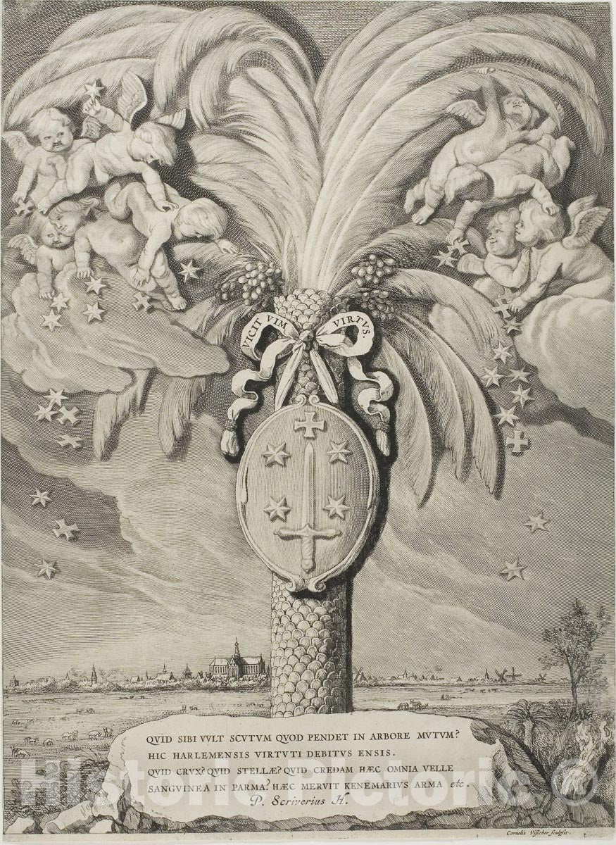 Art Print : Coat of Arms of Haarlem, end page to Counts and Countesses of Holland, Zeeland and West-Frisia, Cornelis Visscher, 1650, Vintage Wall Decor :