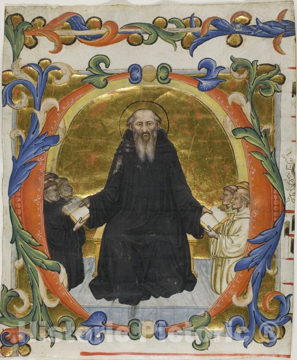 Art Print : Saint Benedict Presenting his Rule to Benedictine and Cistercian Monks, NicolÃ² di Giacomo da Bologna, c.1387, Vintage Wall Decor :