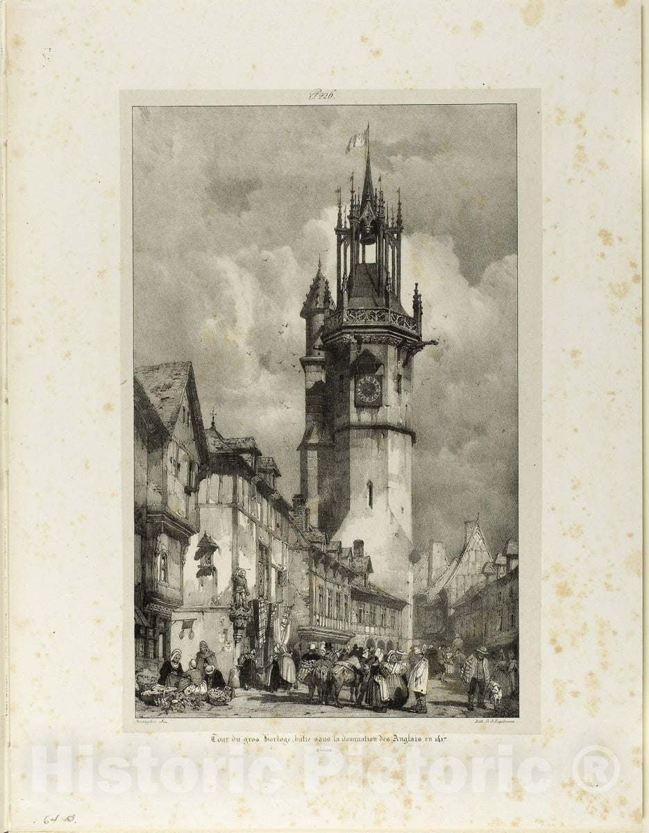 Art Print : Tour du Gros Horloge, Richard Parkes Bonington, c.1825, Vintage Wall Decor :