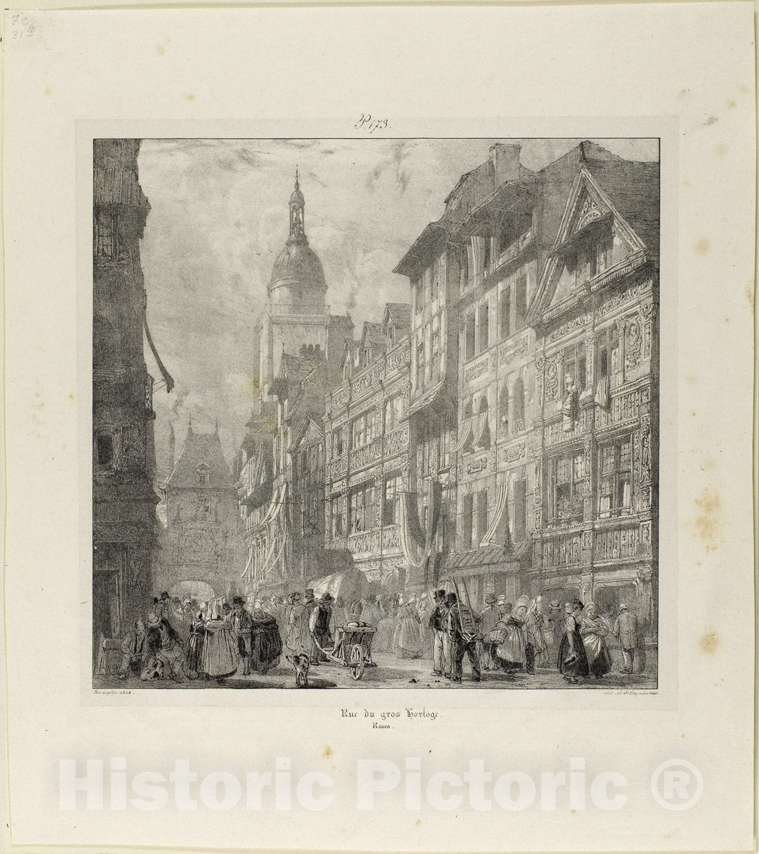 Art Print : Rue du Gros Horloge, Richard Parkes Bonington, c.1825, Vintage Wall Decor :