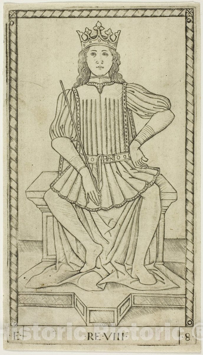 Art Print : The King, plate eight from The Ranks and Conditions of Men, Master of the E-Series Tarocchi, c.1465, Vintage Wall Decor :