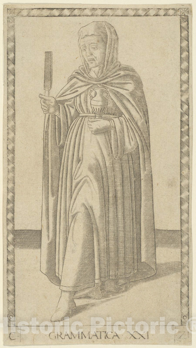 Art Print : Grammar, plate twenty-one from Arts and Sciences, Master of the E-Series Tarocchi, c.1465, Vintage Wall Decor :