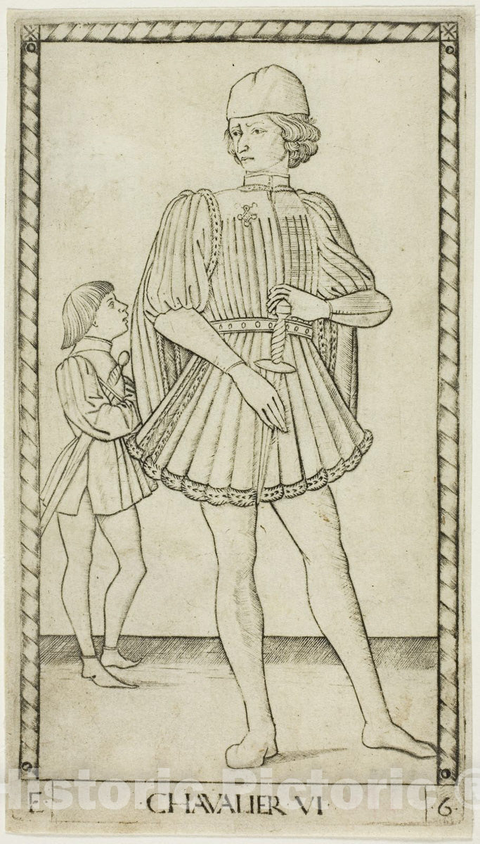 Art Print : The Knight, plate six from The Ranks and Conditions of Men, Master of the E-Series Tarocchi, c.1465, Vintage Wall Decor :