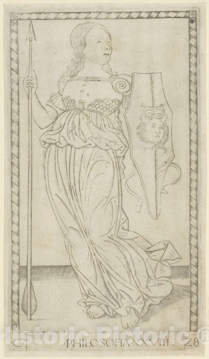 Art Print : Philosophy, plate twenty-eight from Arts and Sciences, Master of the E-Series Tarocchi, c.1465, Vintage Wall Decor :