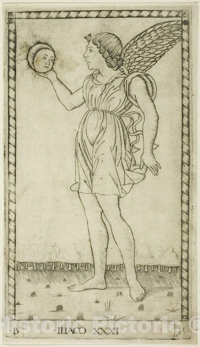 Art Print : Genius of the Sun, plate thirty-one from Genii and Virtues, Master of the E-Series Tarocchi, c.1465, Vintage Wall Decor :