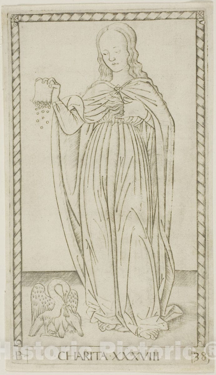 Art Print : Charity, plate thirty-eight from Genii and Virtues, Master of the E-Series Tarocchi, c.1465, Vintage Wall Decor :