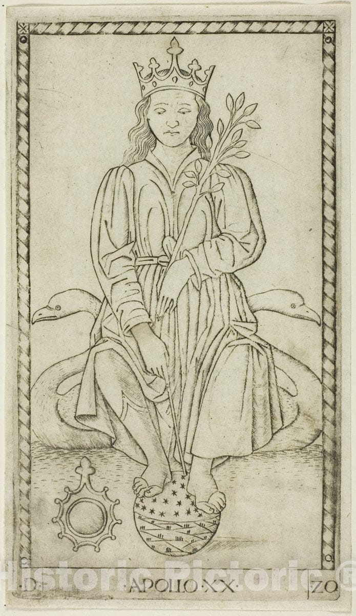 Art Print : Apollo, plate twenty from Apollo and the Muses, Master of the E-Series Tarocchi, c.1465, Vintage Wall Decor :