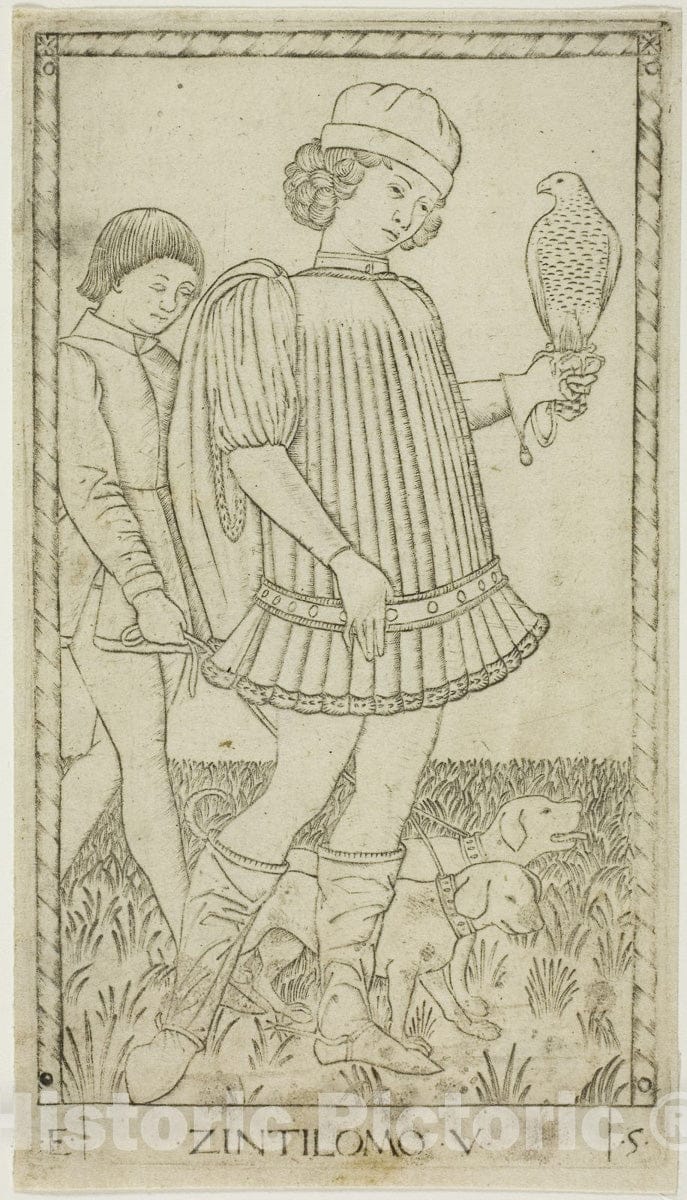 Art Print : The Gentleman, plate five from The Ranks and Conditions of Men, Master of the E-Series Tarocchi, c.1465, Vintage Wall Decor :