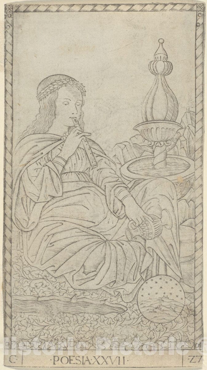 Art Print : Poetry, plate twenty-seven from Arts and Sciences, Master of the E-Series Tarocchi, c.1465, Vintage Wall Decor :