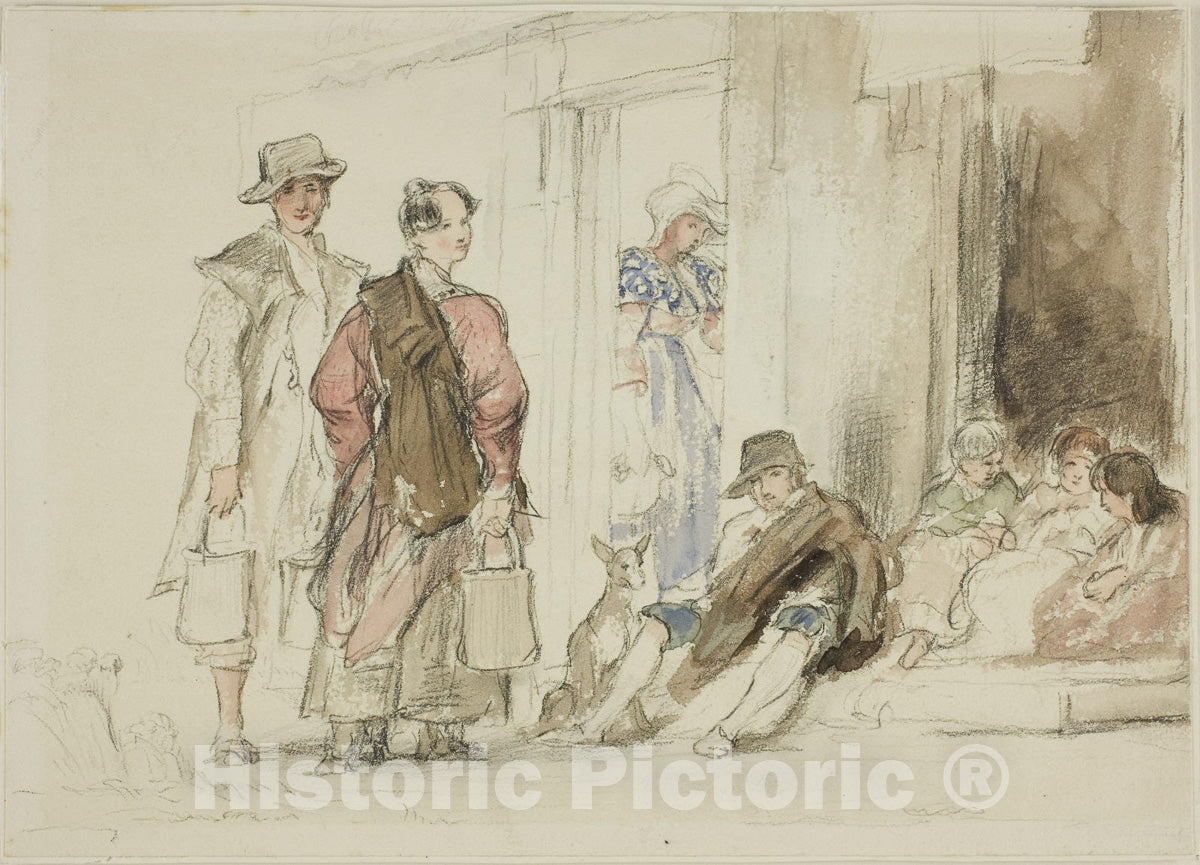 Art Print : Figures near Doorway, David Wilkie, c.1828, Vintage Wall Decor :
