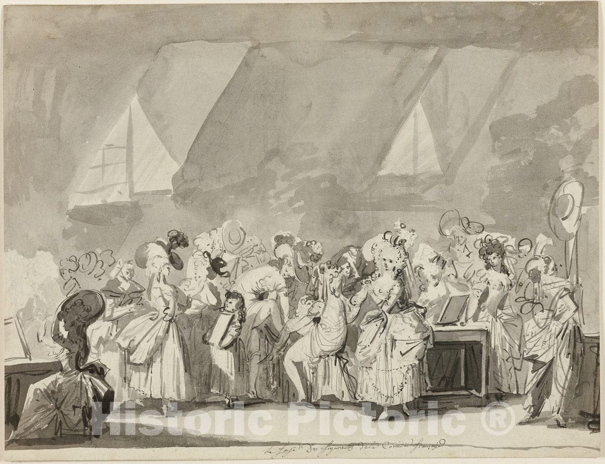 Art Print : The Dressing Room of the Extras of the Comedie Francaise, Philibert Louis Debucourt, c.1804, Vintage Wall Decor :