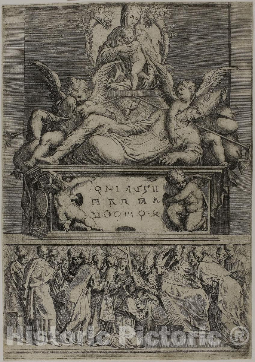 Art Print : The Tomb of a Bishop, Battista dell' Angolo del Moro , c.1543, Vintage Wall Decor :