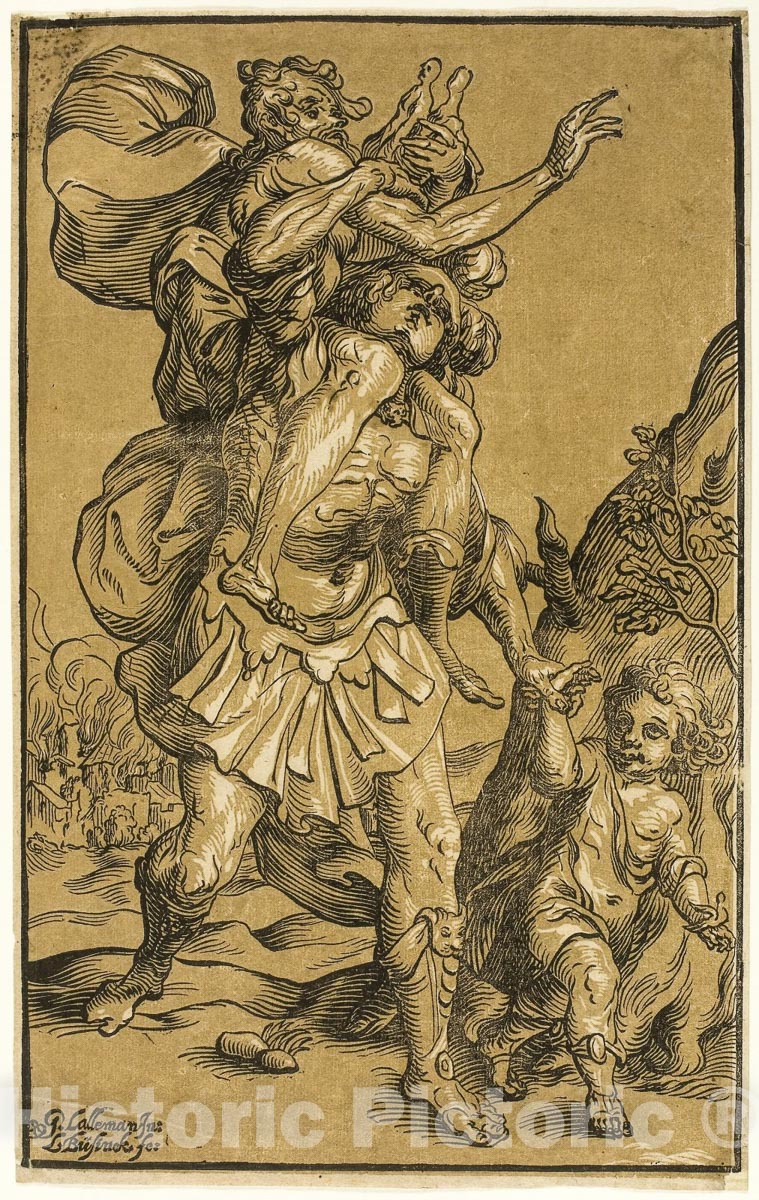 Art Print : Aeneas Carrying His Father, Anchises, Ludolph BÃ¼sinck, 1643, Vintage Wall Decor :