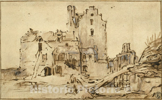 Art Print : Kostverloren Castle in Decay, Rembrandt Harmenszoon Van Rijn, c.1655, Vintage Wall Decor :