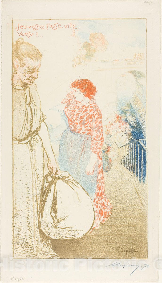 Art Print : The Laundresses, from the third album of LEstampe Originale, Louis Auguste LepÃ¨re, c 1894, Vintage Wall Decor :