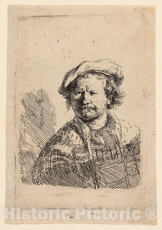 Art Print : Self-Portrait in a Flat Cap and Embroidered Dress, Rembrandt Harmenszoon Van Rijn, c 1642, Vintage Wall Decor :