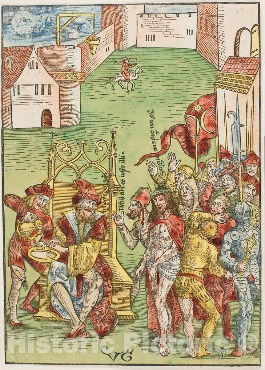 Art Print : Pilate Washing His Hands, from Passio domini nostri Jesu Christi, Urs Graf, the elder, c.1505, Vintage Wall Decor :