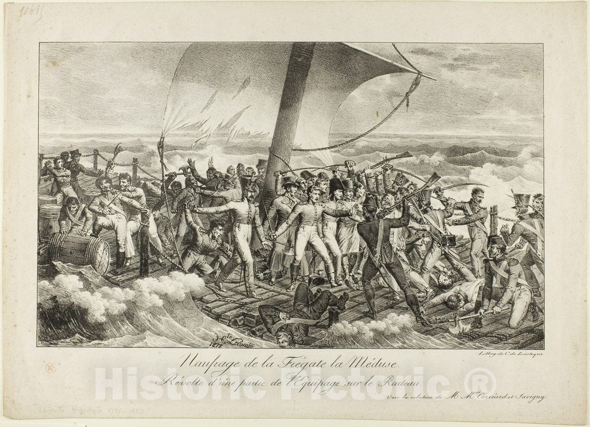 Art Print : Shipwreck of the Frigate Medusa. Revolt of Some of the Crew on the Raft, Hippolyte Lecomte, 1818, Vintage Wall Decor :