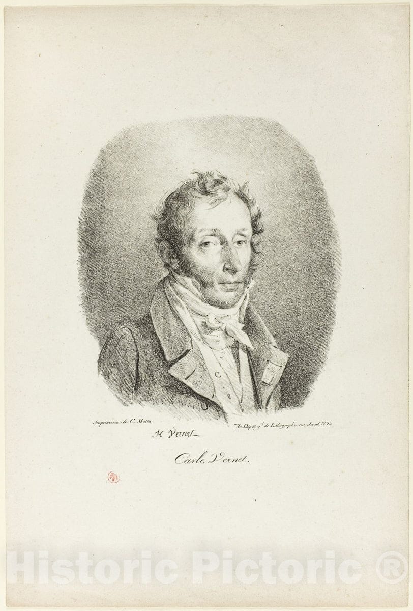 Art Print : Portrait of Carle Vernet, Horace Vernet, 1817, Vintage Wall Decor :